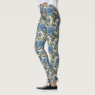 Blue Elegance: provinciale Rozen in bloei Leggings