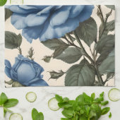 Blue Elegance: provinciale Rozen in bloei Theedoek (Gevouwen)