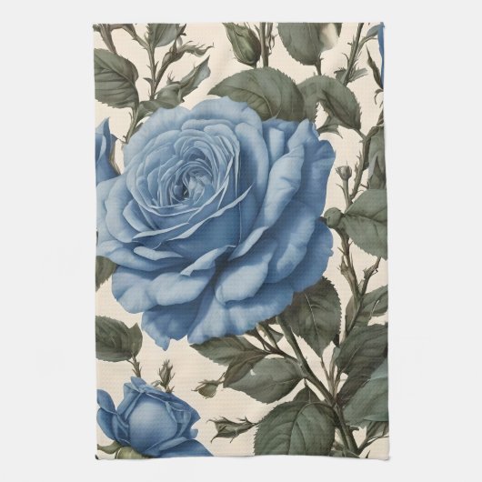 Blue Elegance: provinciale Rozen in bloei Theedoek (Verticaal)