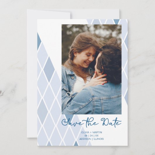 Blue Elegant Abstract Photo Sophisticated Wedding Save The Date (Voorkant)