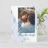 Blue Elegant Abstract Photo Sophisticated Wedding Save The Date (Staand voorkant)