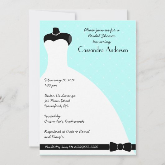Blue Elegant Bridal Shower Invitation Kaart (Voorkant)