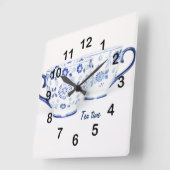 Blue Elegant classic tea cup Vierkante Klok (Hoek)
