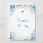 Blue Elegant Cross first communique Invitation Kaart (Achterkant)