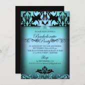 Blue Elegant Damask Bachelorette Party Invitation (Devant / Derrière)