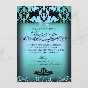 Blue Elegant Damask Bachelorette Party Invitation