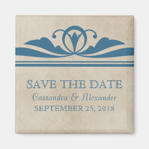 Blue Elegant Deco Save the Date Magnet Magneet