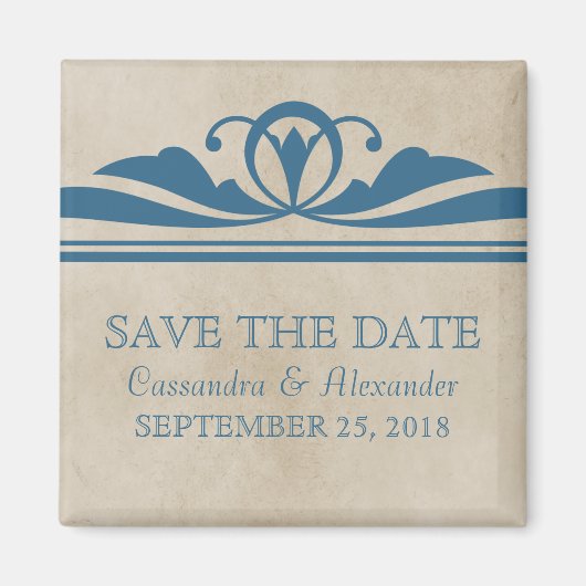 Blue Elegant Deco Save the Date Magnet Magneet (Voorkant)