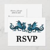 Blue Elegant Dragons Response Briefkaart (Voorkant / Achterkant)