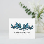 Blue Elegant Dragons Table Number Briefkaart (Staand voorkant)