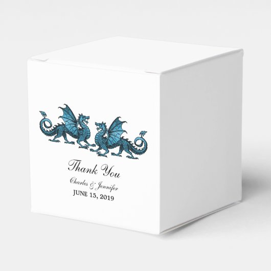 Blue Elegant Dragons Wedding Favor Boxes Bedankdoosjes (Voorkant Zijde)
