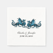 Blue Elegant Dragons Wedding Paper Napkins Servet (Voorkant)