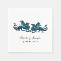 Blue Elegant Dragons Wedding Paper Napkins