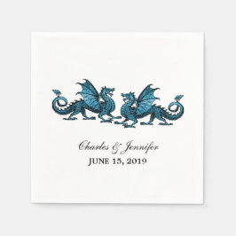 Blue Elegant Dragons Wedding Paper Napkins Servet