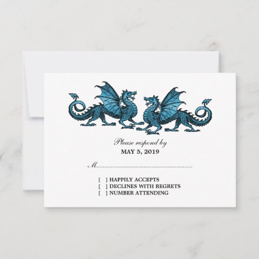 Blue Elegant Dragons Wedding Response Kaart (Voorkant)