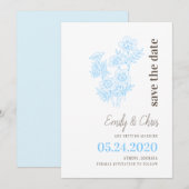 Blue élégant floral Enregistrer la carte Date (Devant / Derrière)