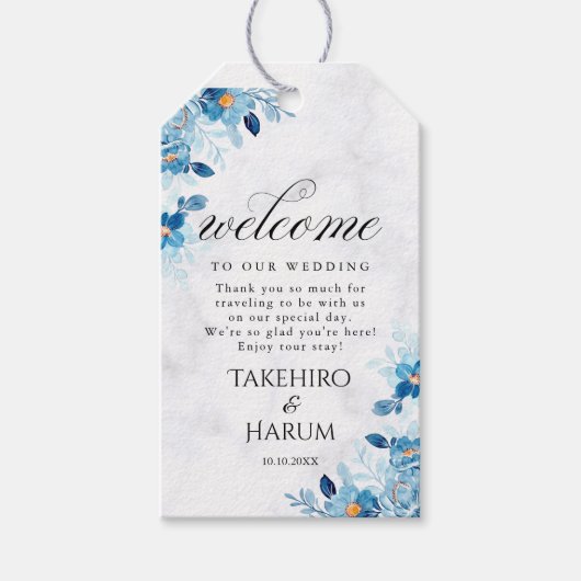 Blue Elegant flower summer wedding Cadeaulabel (Voorkant)