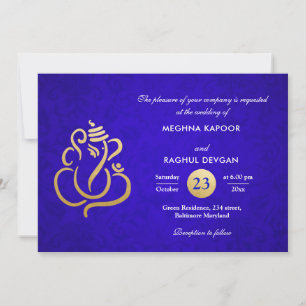Blue Elegant Gold Foil Ganesha Indian Damask  Kaart