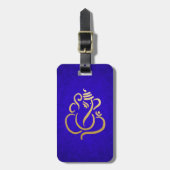 Blue Elegant Gold Ganesha Indian Damask Pattern Bagagelabel (Voorkant verticaal)