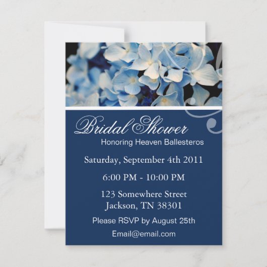 Blue Elegant Hydrangea Bridal Shower Invitations Kaart (Voorkant)