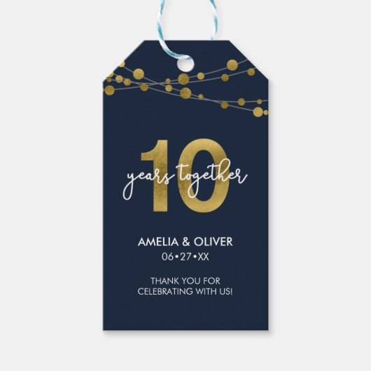 Blue Elegant Lights 10th Wedding Jubileum Cadeaulabel (Voorkant)