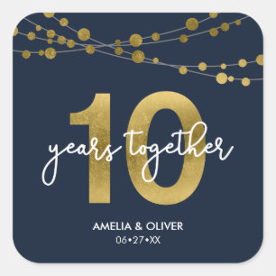 Blue Elegant Lights 10th Wedding Jubileum Vierkante Sticker