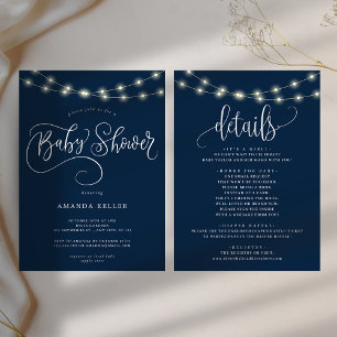 Blue Elegant Minimalist en Details Baby shower Kaart