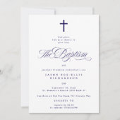 Blue Elegant Navy Cross Boy Baptism Invitation (Devant)