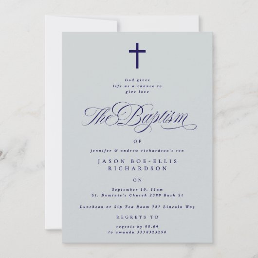 Blue Elegant Navy Cross Boy Baptism Invitation (Devant)