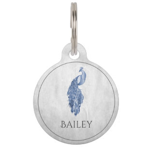 Blue Elegant Peacock Round Pet Tag Huisdierpenning