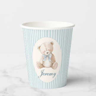Blue Elegant Teddy Bear Baby's Birthday Paper Cups Papieren Bekers