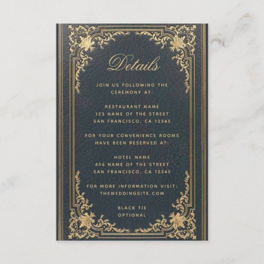 Blue Elegant Wedding Details -  Goud Script Informatiekaartje (Voorkant)