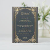 Blue Elegant Wedding Details -  Goud Script Informatiekaartje (Staand voorkant)
