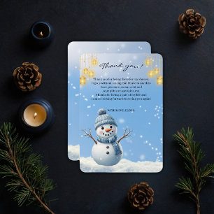 Blue Elegant Whimsical Winter Snowman Baby shower Bedankkaart