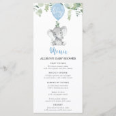 Blue elephant and balloons baby shower menu (Voorkant)
