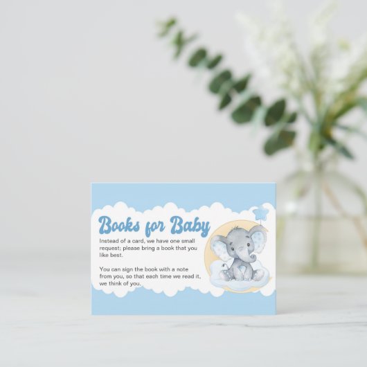 Blue Elephant Baby Book Request Baby shower Informatiekaartje (Staand voorkant)