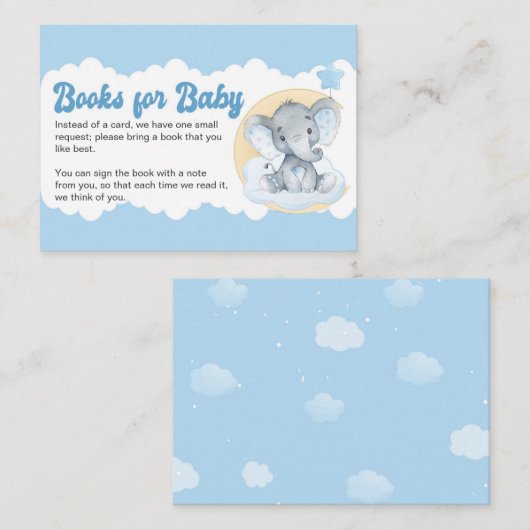 Blue Elephant Baby Book Request Baby shower Informatiekaartje (Voorkant / Achterkant)