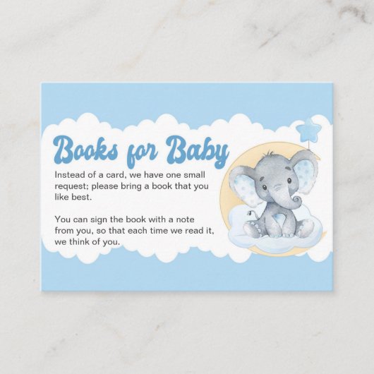 Blue Elephant Baby Book Request Baby shower Informatiekaartje (Voorkant)