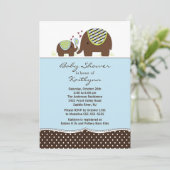 Blue Elephant & Baby Boy Baby shower Invitation (Debout devant)