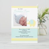 Blue Elephant Baby Boy Foto kondiging Kaart (Staand voorkant)