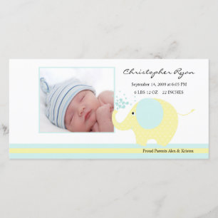 Blue Elephant Baby Boy Geboorteaankondiging Aankondiging