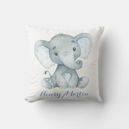 Blue Elephant Baby Boy Nursery Cushion Pillow Kussen (Voorkant)
