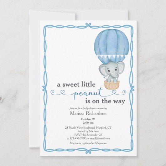 Blue Elephant Baby Boy Shower Uitnodiging (Voorkant)