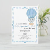 Blue Elephant Baby Boy Shower Uitnodiging (Staand voorkant)