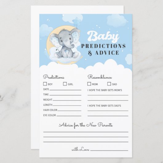 Blue Elephant Baby Predication and Advice Game (Voorkant / Achterkant)