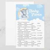 Blue Elephant Baby shower Baby Trivia Game (Voorkant / Achterkant)