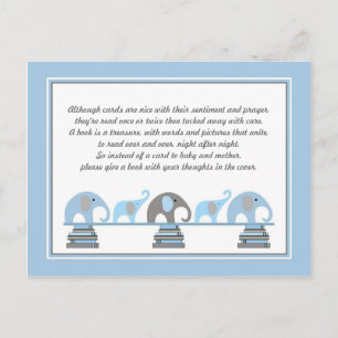 Blue Elephant Baby shower Book Request Card Uitnodiging Briefkaart