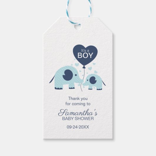 Blue Elephant Baby shower Dank je wel Cadeaulabel (Voorkant)