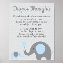 Blue Elephant Baby shower Diaper Thoughts Sign Poster