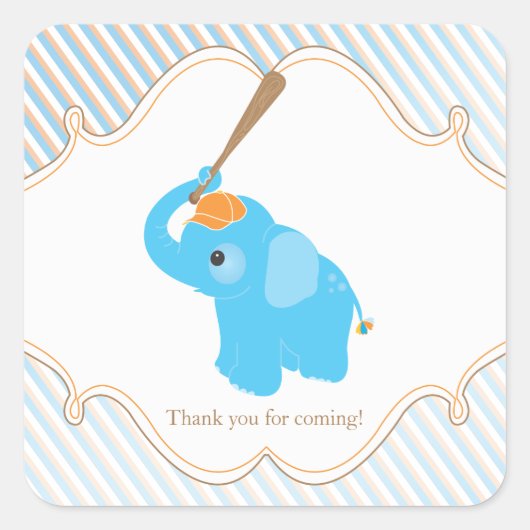 Blue Elephant Baby shower Favor Sticker (Voorkant)